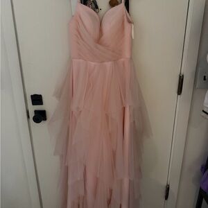 Elegant Women’s Pastel Pink Layered Evening Tulle Feminine Girly Maxi Long Dress